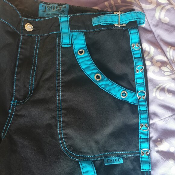 Tripp NYC black blue women's juniors bondage pants size 11 zippers suspenders - Picture 8 of 14